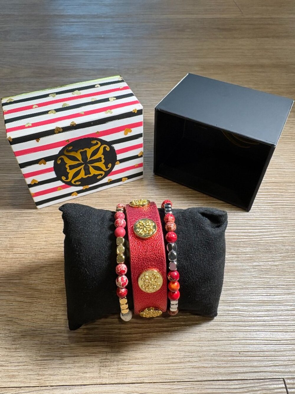 NEW Rustic Cuff 3-Piece Red Leather Bracelet Set